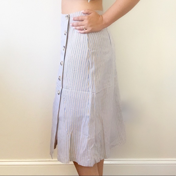 'Leaden' Set Striped Linen Midi Skirt - Picture 4 of 6